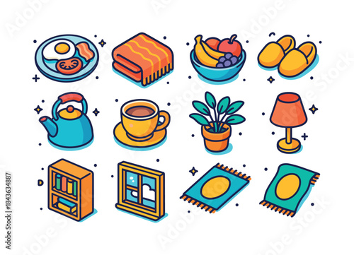Home Life Icons. family home life. Colorful isometric vector ico