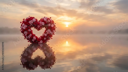 Wallpaper Mural Heart-shaped floral wreath floats on serene lake at sunrise romantic tranquil setting with soft reflections Torontodigital.ca