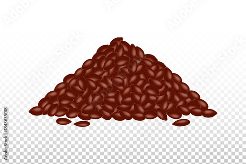 A handful of flax seeds. Close-up, isolated on a transparent background. Design element for web design and collage.