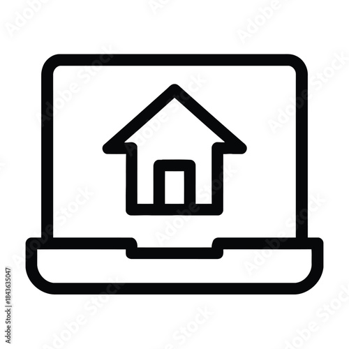 Vector illustration of home page icon on laptop screen outline vector illustration