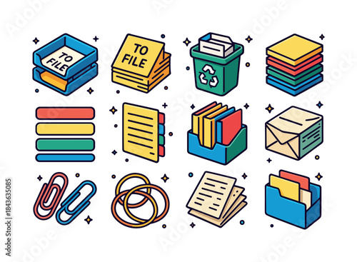 Colorful Paper Sorting Icons. Paper Sorting. Colorful isometric