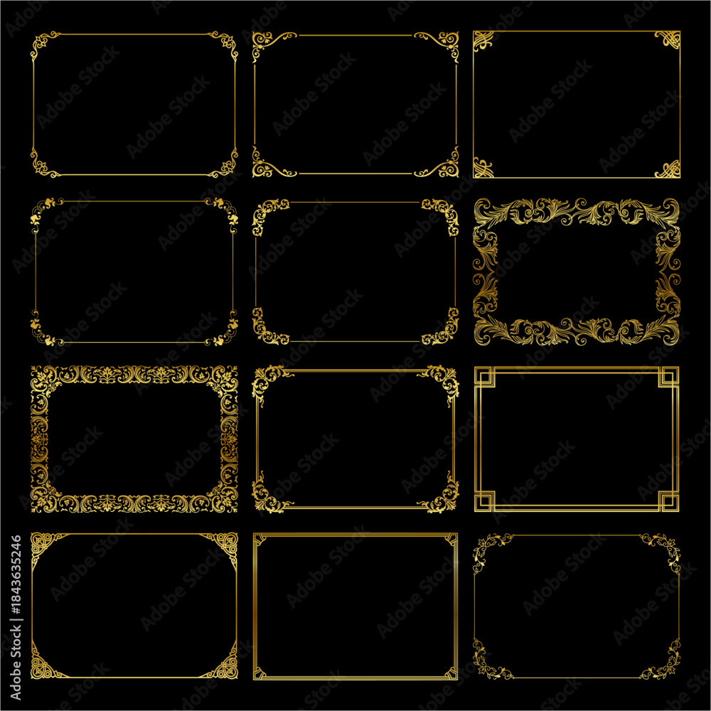 Fototapeta premium Elegant Gold Decorative Borders Set
