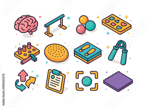 Neurological Rehab Icons. Neurological rehab. Colorful isometric