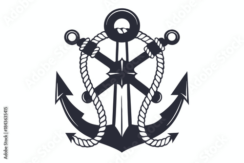 Nautical anchor features a sword and thick rope intertwined, creating a striking emblem