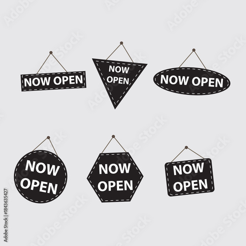Collection of Hanging 'Now Open' Business Signs