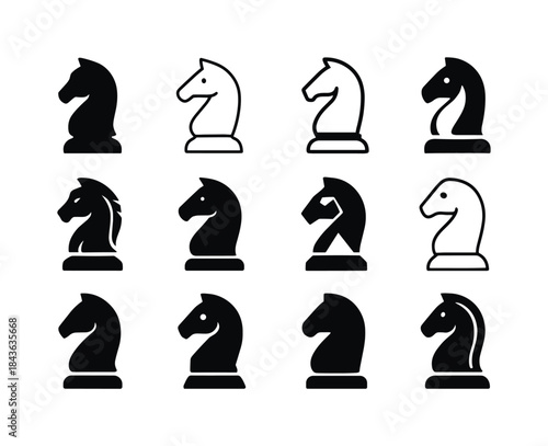 Chess Knight Icons. Winning the mental game. Icon set. Set Logo