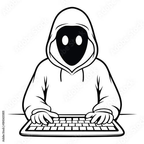 Person in a hooded sweatshirt types on a keyboard with no face is visible
