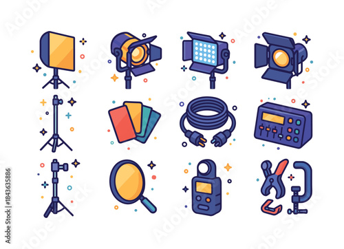 Lighting Crew Icons. Lighting Crew. Colorful isometric vector ic