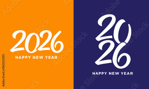 2026 Happy New Year Typography Set Modern Colorful Celebration Design