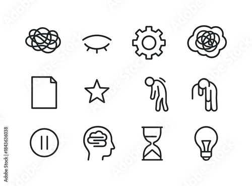 Mental Fatigue Icons. Mental Fatigue. Line icon set of Mental Fa