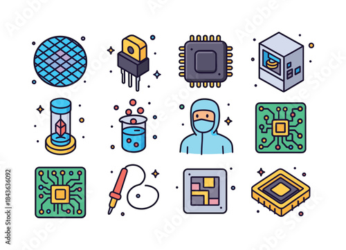 Colorful Semiconductor Icons. Semiconductors. Colorful isometric