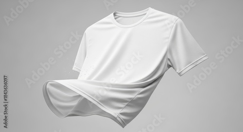 Clean White Performance T shirt in Dynamic Motion Against Gray Backdrop
