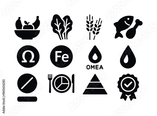Prenatal Nutrition Icons. Prenatal nutrition. Solid icon set of