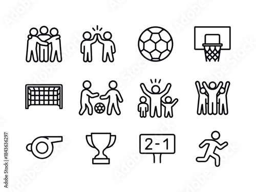 Team Play Icons. Team Play. Line icon set of Team Play: group hu