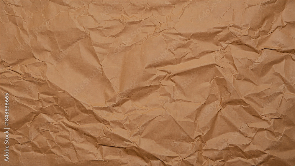 Obraz premium Crumpled brown paper texture background with wrinkles