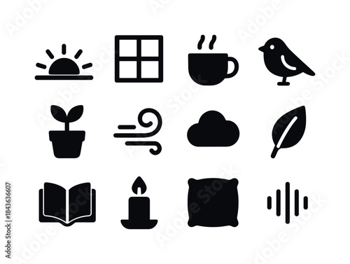 Morning Calm Icons. Morning calm. Solid icon set of morning calm