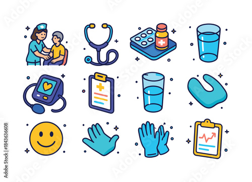Nurse Care Icons. Nurse care. Colorful isometric vector icons se