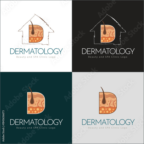 Dermatology skin care clinic and medicine letter D logo set beauty design template