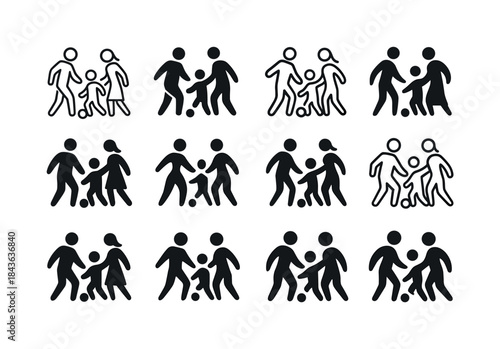 Family Sport Logos. A family playing a sport together. Icon set.