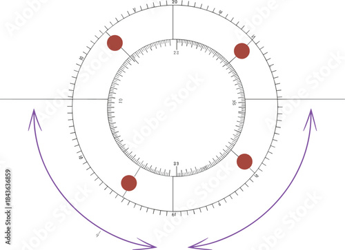 Minimalist architectural site analysis sun path chart isometric diagram showing solar movement, orientation arrows, and environmental design concept illustration