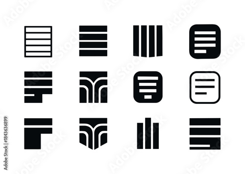 Editorial Logo Variations. Editorial typography. Icon set. Set L