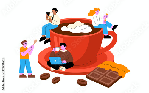 A cheerful group of people enjoying coffee and chocolate treats, capturing the essence of togetherness and the joy of sharing delicious moments in life.