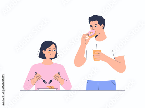 A vibrant illustration of two friends sharing delicious food and drinks, highlighting the joy of companionship and the pleasure of savoring delightful meals together.