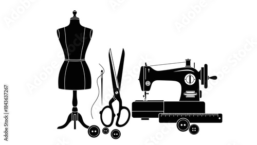Sewing Tools Silhouette Set – Tailoring Dressmaking Equipment Vector Collection