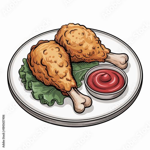 This image showcases a plate of golden fried chicken legs served with fresh lettuce and a side of ketchup, inviting food lovers to savor a delightful meal experience.