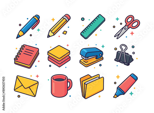 Colorful Office Icons. office objects. Colorful isometric vector