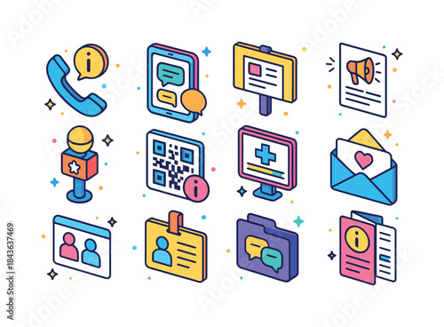Healthcare Icon Set. Healthcare Communication. Colorful isometri