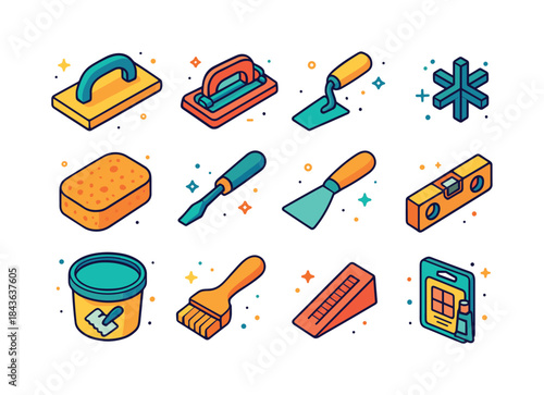 Tile Repair Tools. tile repair tools. Colorful isometric vector