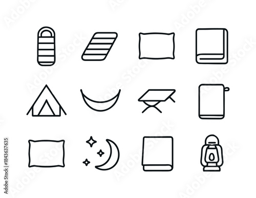 Camping Icons Collection. Camping sleeping. Line icon set of Cam