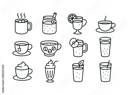 Holiday Drinks Icons. Holiday drinks. Line icon set of Holiday d