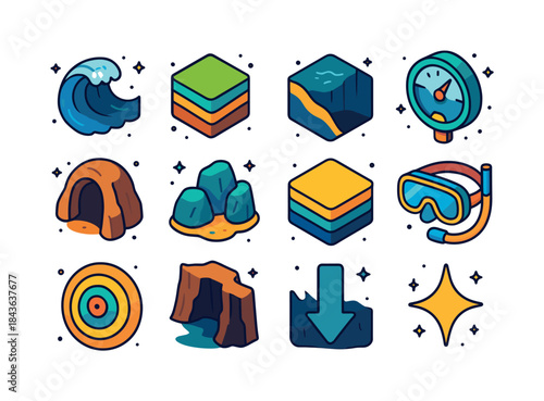 Colorful Isometric Depth Icons. depth. Colorful isometric vector
