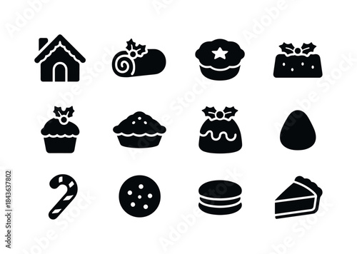 Holiday Dessert Icons. Holiday desserts. Solid icon set of holid