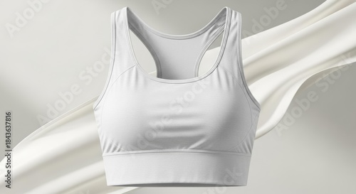 Close up of a White Sports Bra Against a Flowing Fabric Background