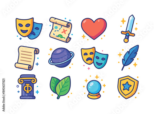 Literary Icon Set. Literary themes. Colorful isometric vector ic