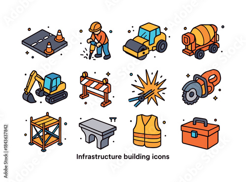 Infrastructure Icons Set. Infrastructure building. Colorful isom