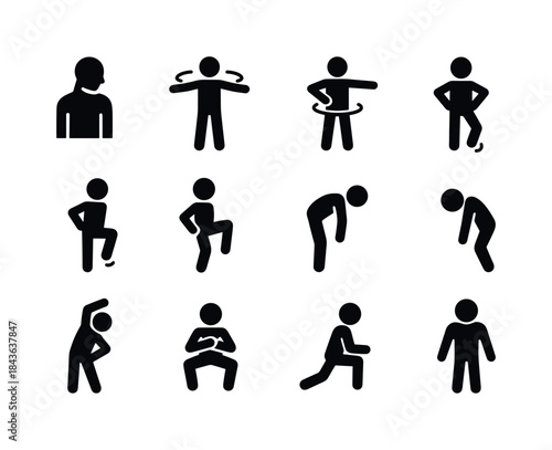 Fitness Warm-Up Icons. Fitness warm-ups. Solid icon set of Fitne