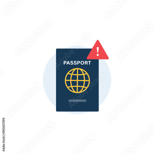 Passport with Warning Sign Vector Illustration. Travel Restriction Concept Design