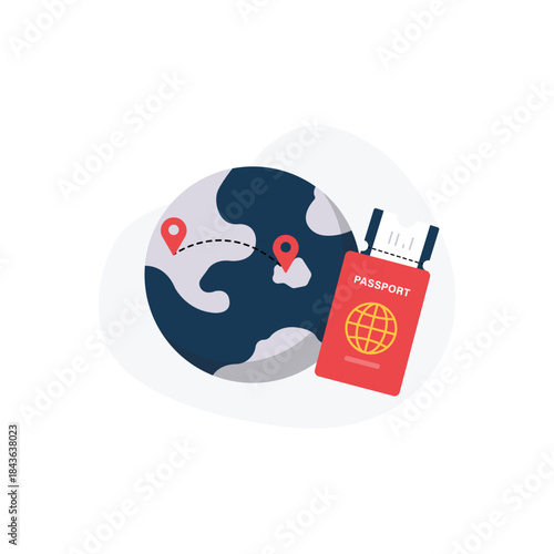 Globe with Flight Path and Passport Vector Illustration. International Travel Concept Design