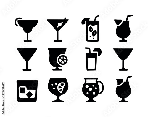 Cocktail Icon Grid. Cocktails. Solid icon set of cocktails: marg