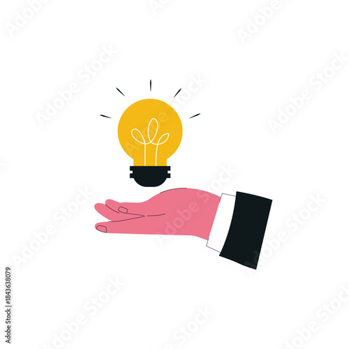 Hand Holding Glowing Lightbulb Vector Illustration. Creative Idea Concept Design