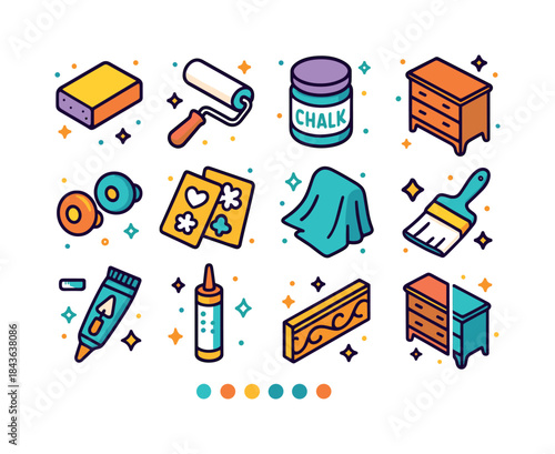 Furniture Makeover Icons. Furniture makeover. Colorful isometric