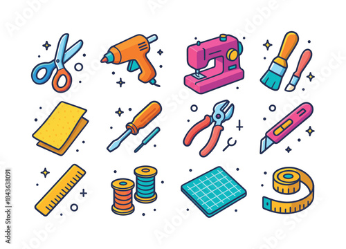 Colorful Upcycling Icons. Upcycling Tools. Colorful isometric ve