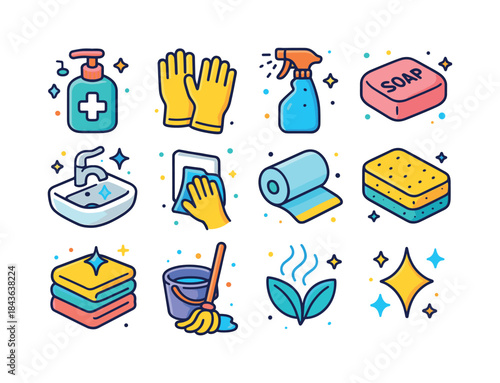 Home Hygiene Icons. Home hygiene. Colorful isometric vector icon
