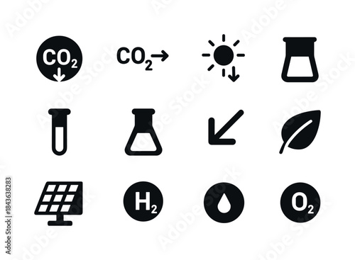 CO2 Reduction Icons. CO2 reduction. Solid icon set of CO2 reduct
