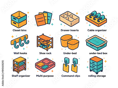 Colorful Organization Icons. Household organization. Colorful is