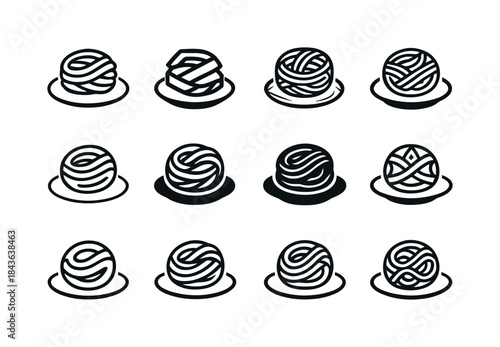 Pasta Logo Variations. Plate of pasta. Icon set. Set Logo of pla